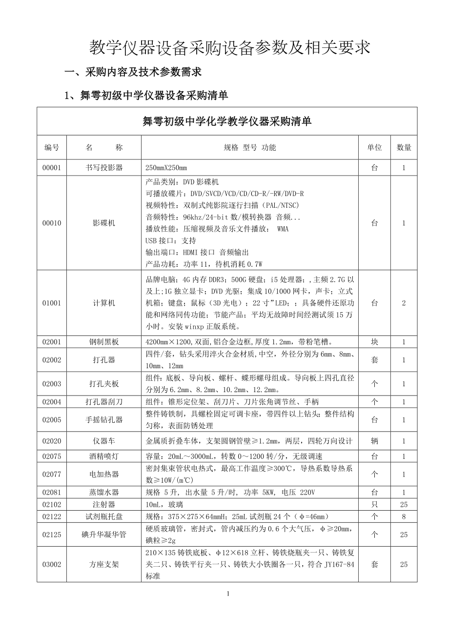 教学仪器设备采购设备参数及相关要求参考模板范本.doc_第1页