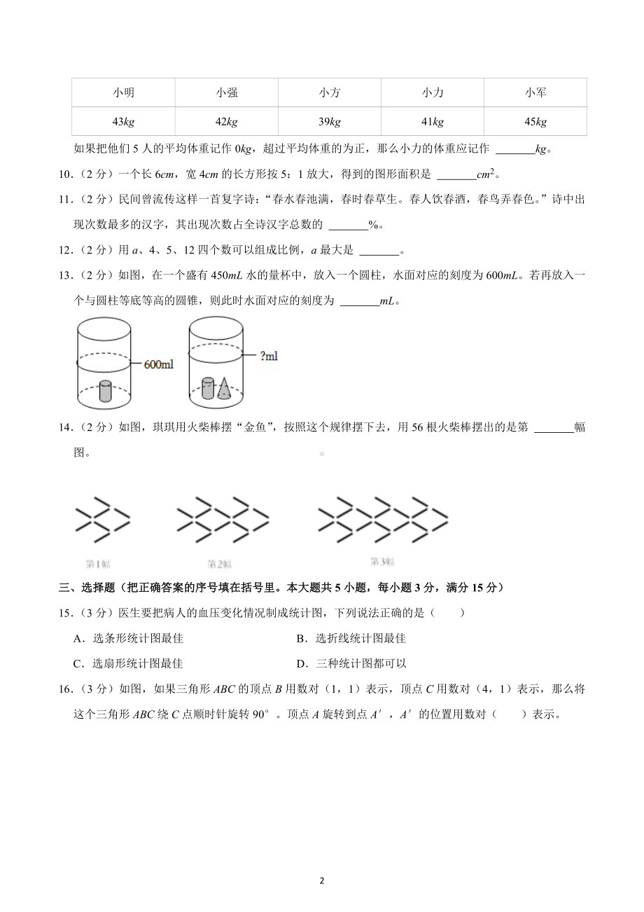 2022年湖南省长沙市小升初数学试卷.docx_第2页