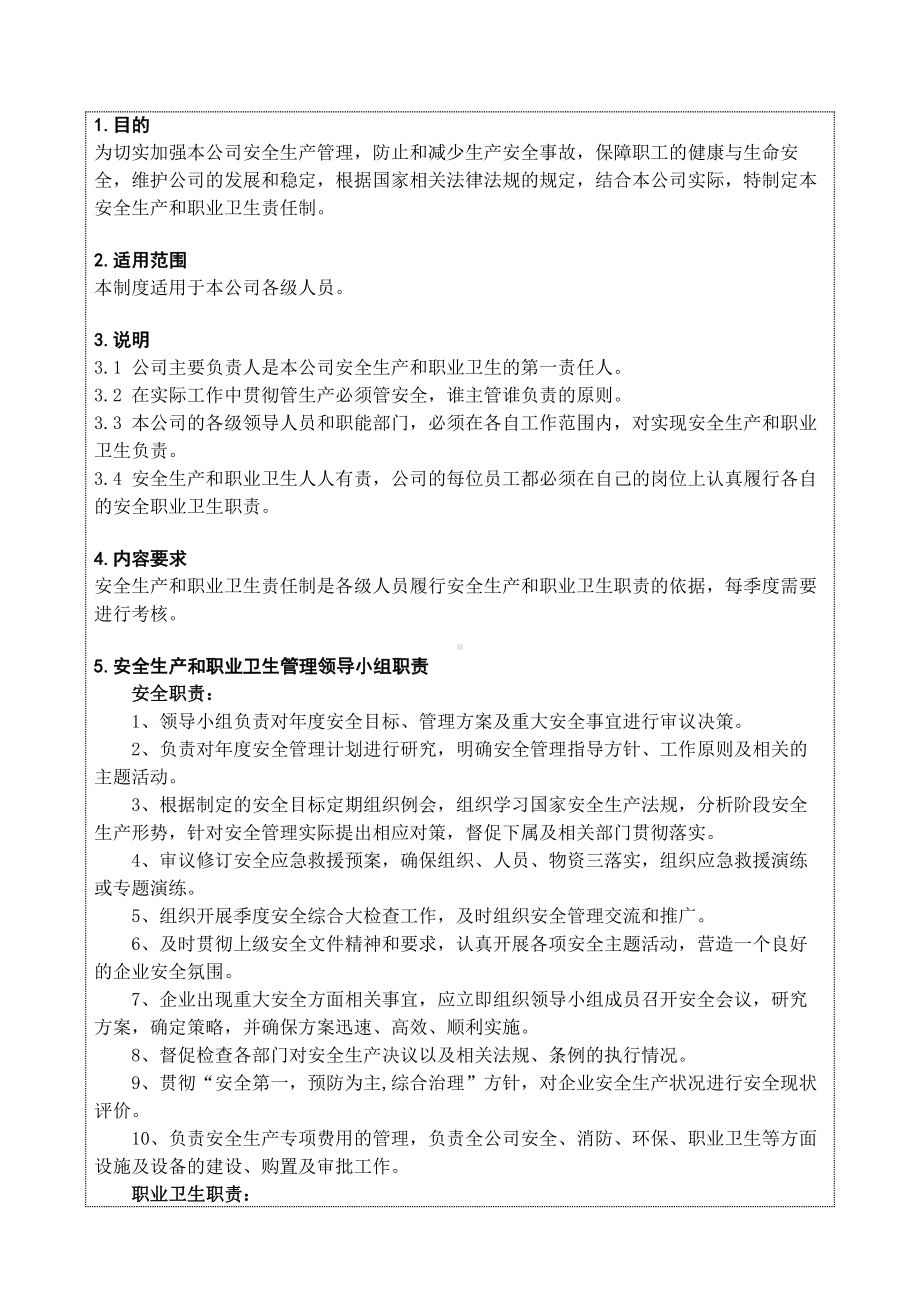 企业安全生产和职业卫生责任制-2021版安全法修订参考模板范本.doc_第1页