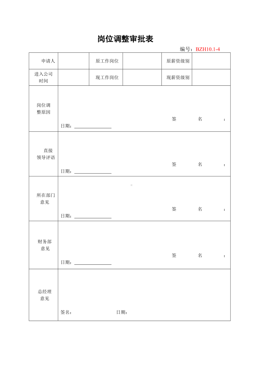 企业安全标准化-岗位调整审批表参考模板范本.doc_第1页