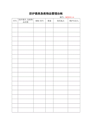 企业安全标准化-防护器具急救物品管理台帐参考模板范本.doc