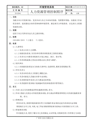 企业人力资源管理控制程序参考模板范本.doc