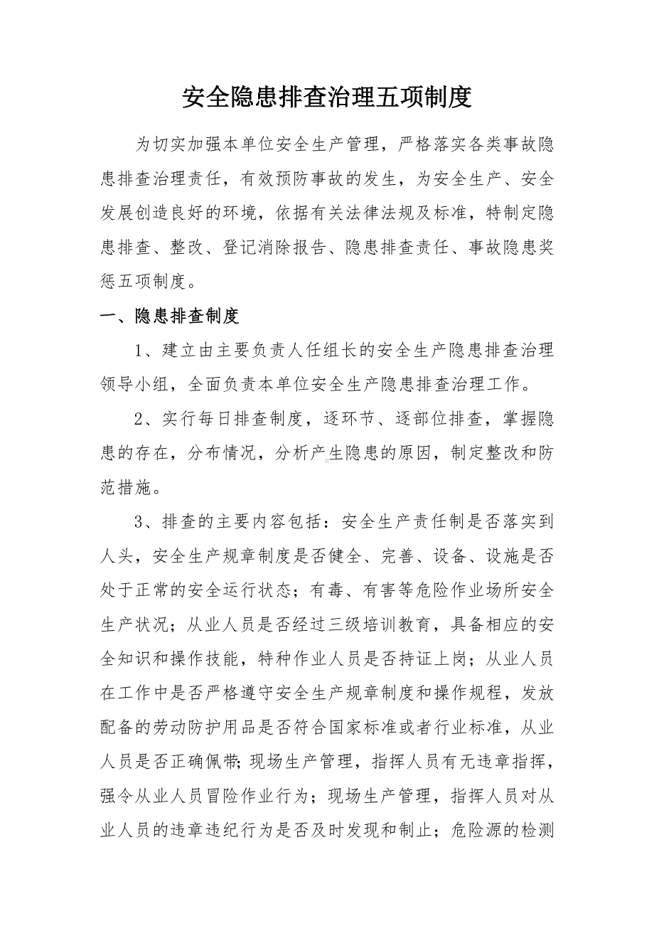 企业安全隐患排查治理五项制度参考模板范本.doc_第1页