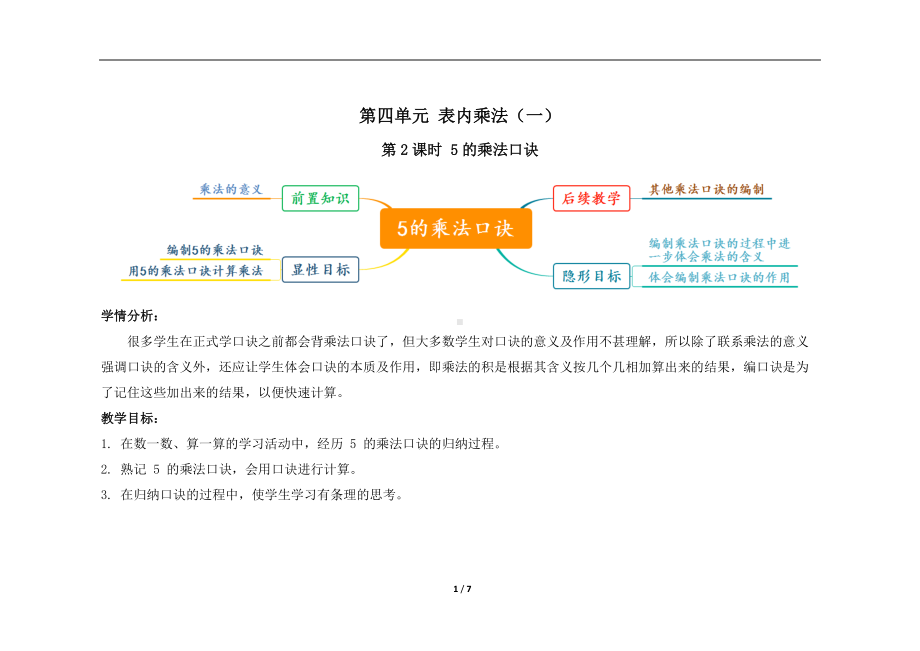 人教版二年级上数学第四单元第2课时《5的乘法口诀》优质课教案.docx_第1页