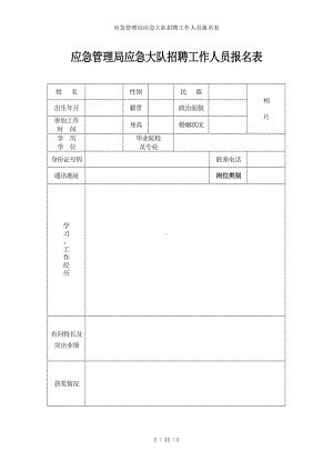 应急管理局应急大队招聘工作人员报名表参考模板范本.doc