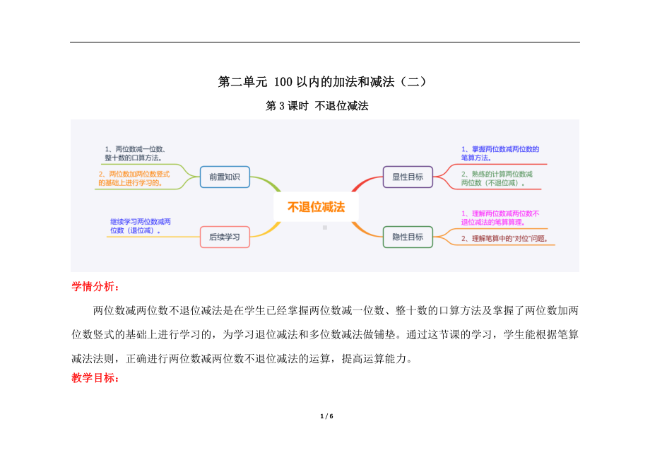 人教版二年级上数学第二单元第3课时《不退位减法》优质课教案.docx_第1页