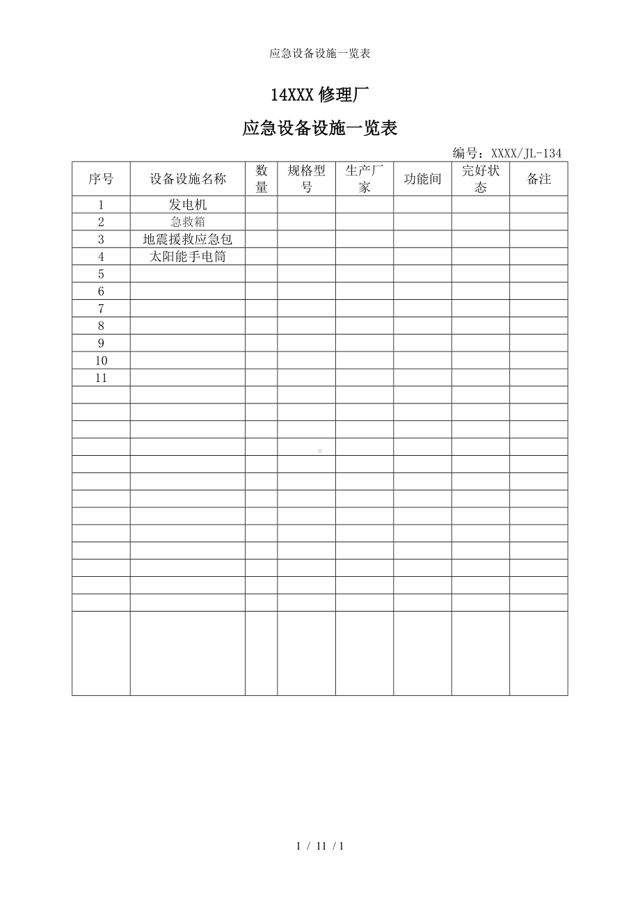 应急设备设施一览表参考模板范本.doc_第1页