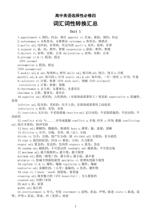 高中英语新人教版选择性必修四词汇词性转换汇总（分单元编排）.docx