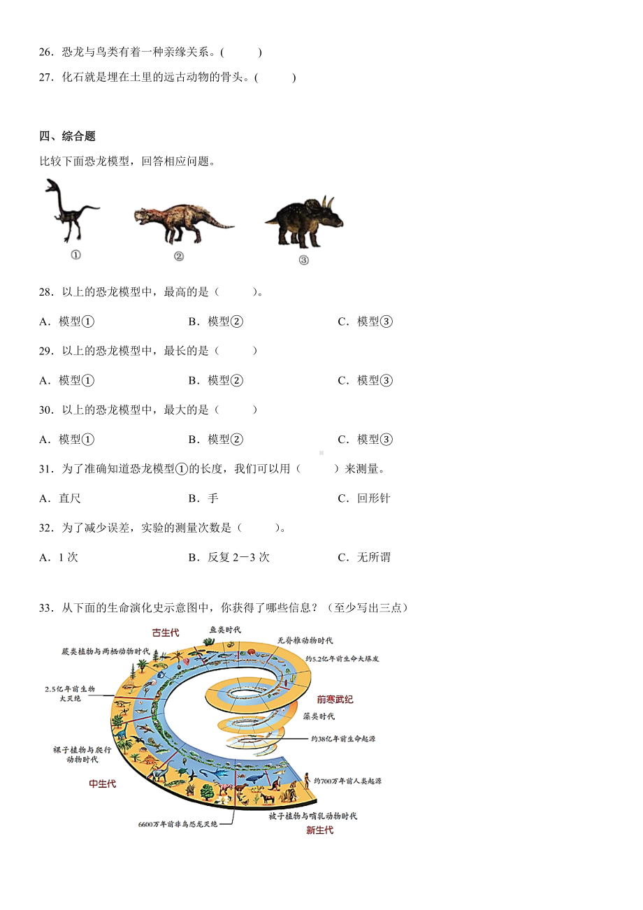 2022新苏教版六年级上册《科学》第三单元化石的奥秘（单元测试B）(含答案).docx_第3页