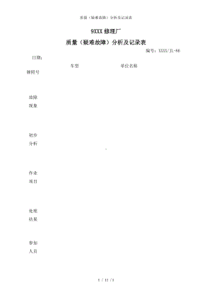 质量（疑难故障）分析及记录表参考模板范本.doc