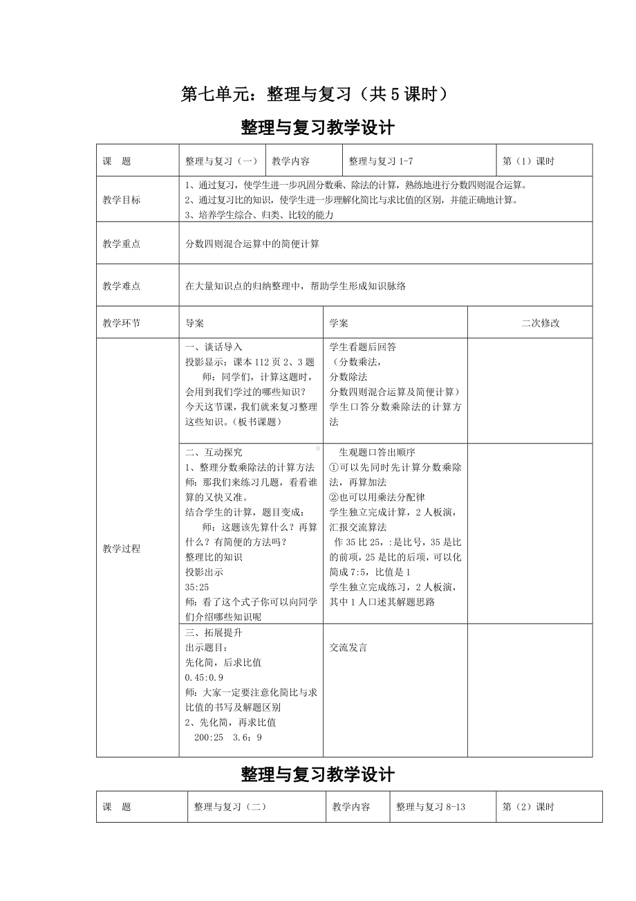 苏教版小学数学六年级上册第七单元《整理与复习》教材分析及全部教案（共5课时）.docx_第1页