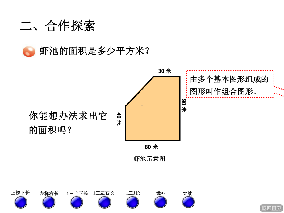 青岛版小学数学五年级上册第五单元生活中的多边形-多边形的面积信息窗4课件《组合图形的面积》.ppt_第3页