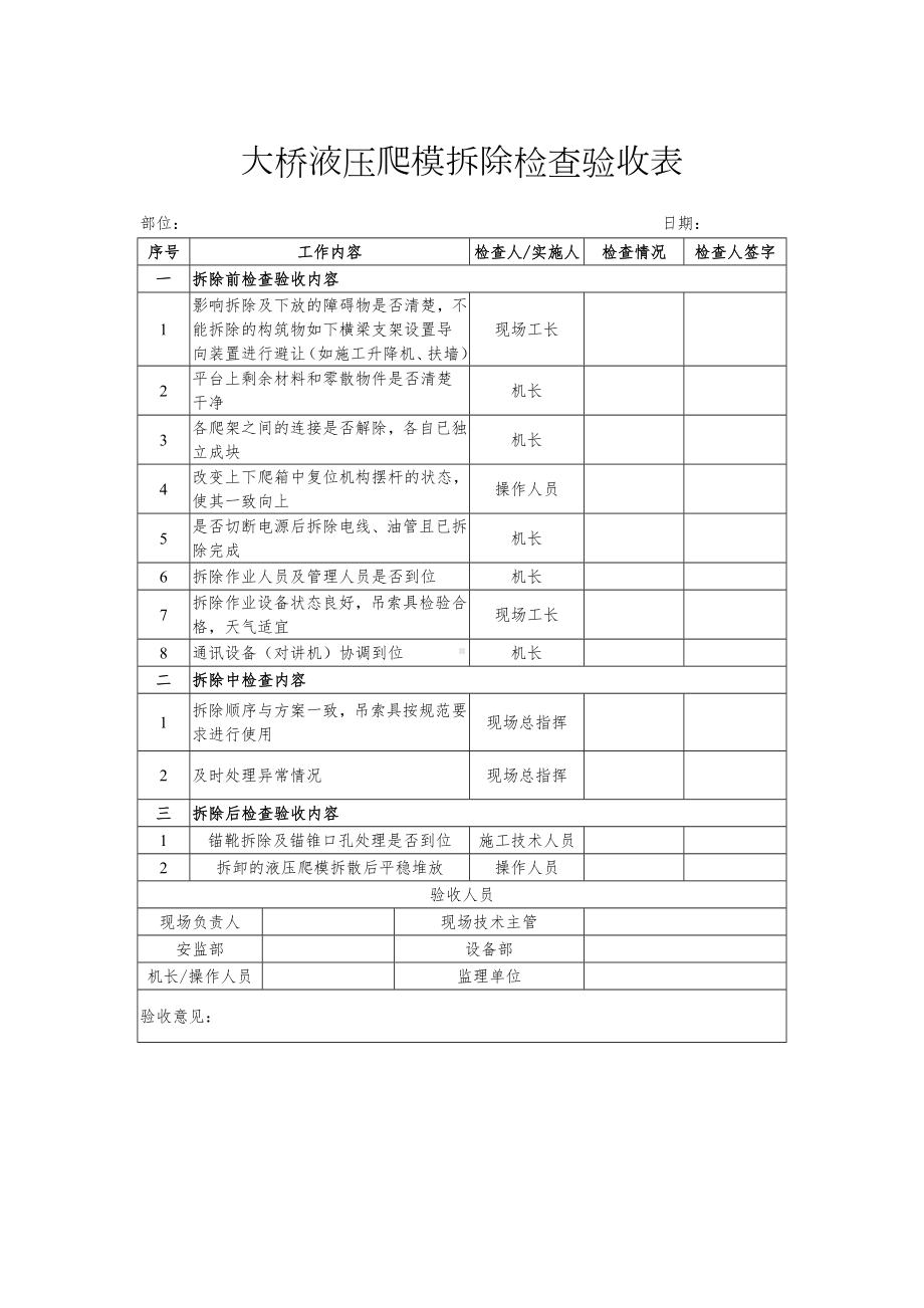 2022《液压爬模拆除检查验收表》.docx_第1页