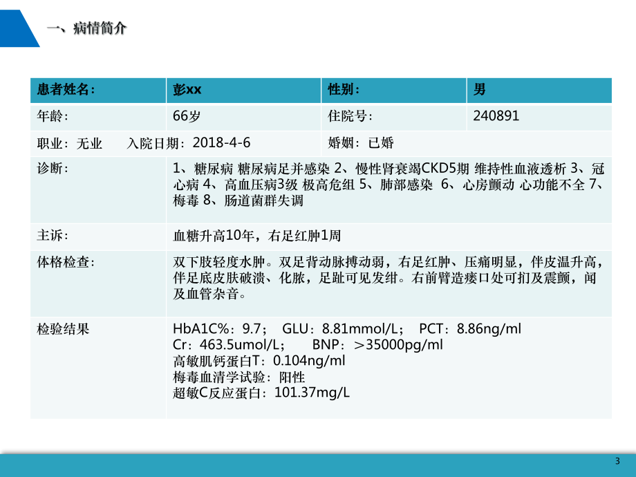 一例糖尿病足伴尿毒症心功能不全的患者护理个案课件.ppt_第3页