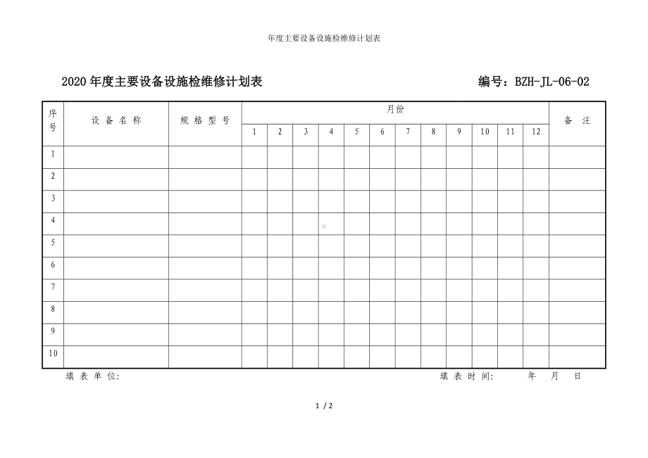 年度主要设备设施检维修计划表参考模板范本.docx_第1页