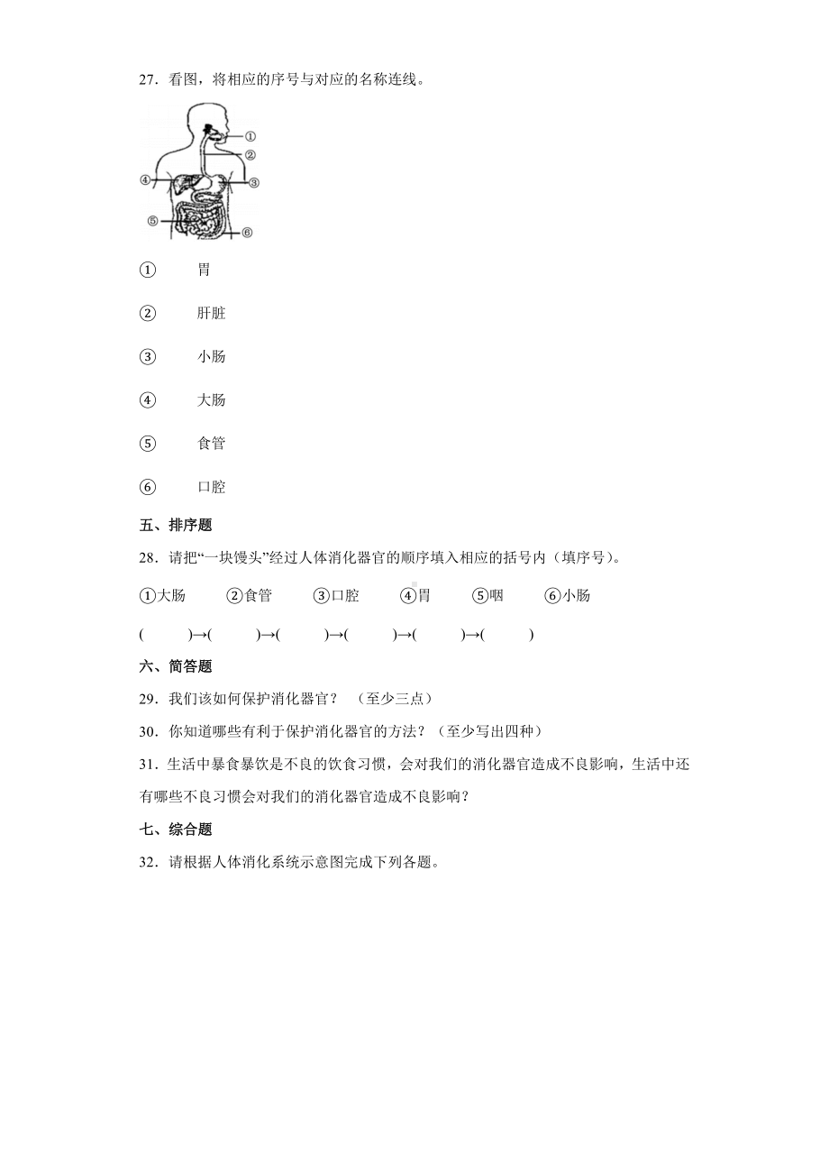 2022新大象版四年级上册《科学》第五单元人体的消化器官 (单元测试）.docx_第3页