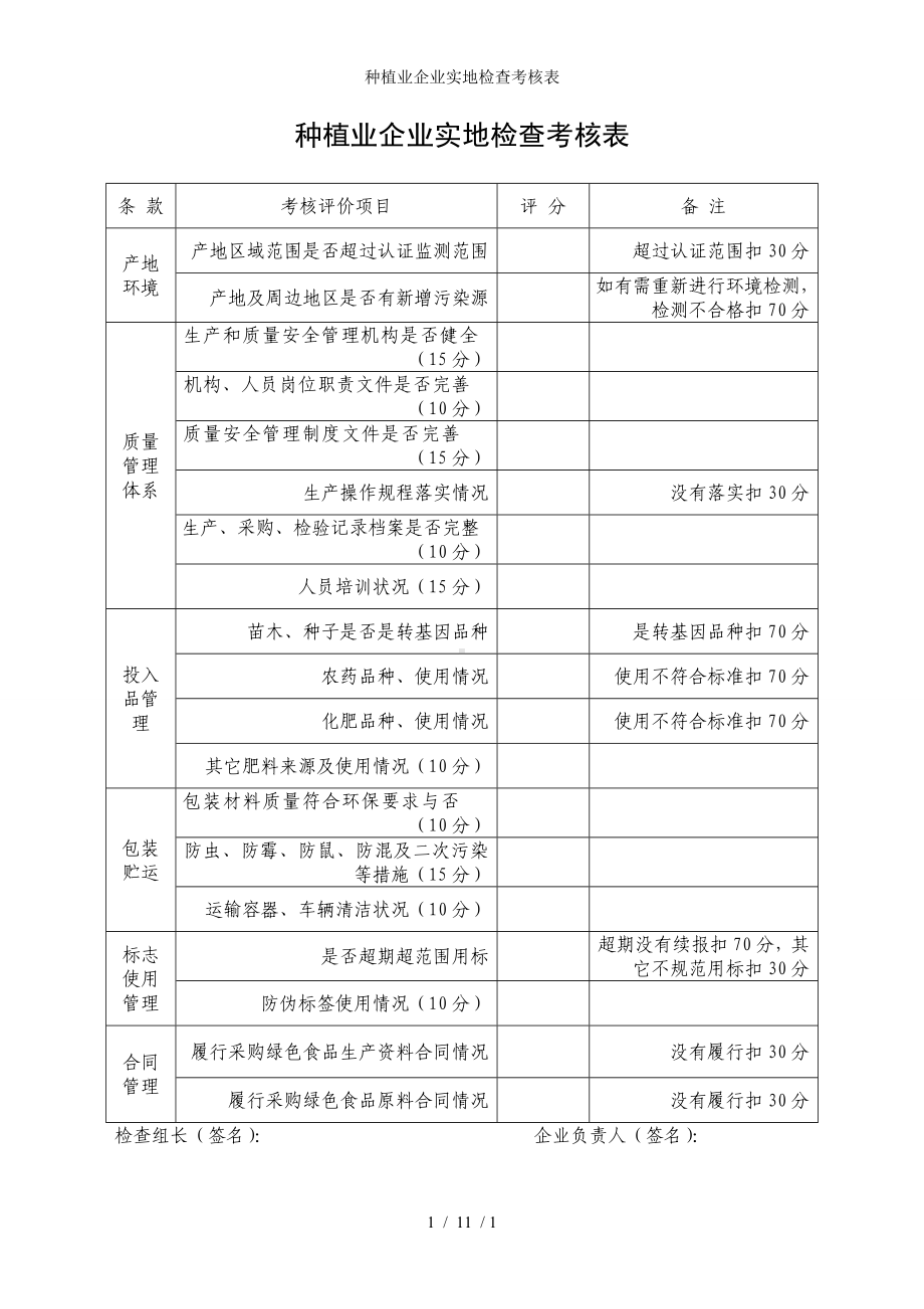 种植业企业实地检查考核表参考模板范本.doc_第1页