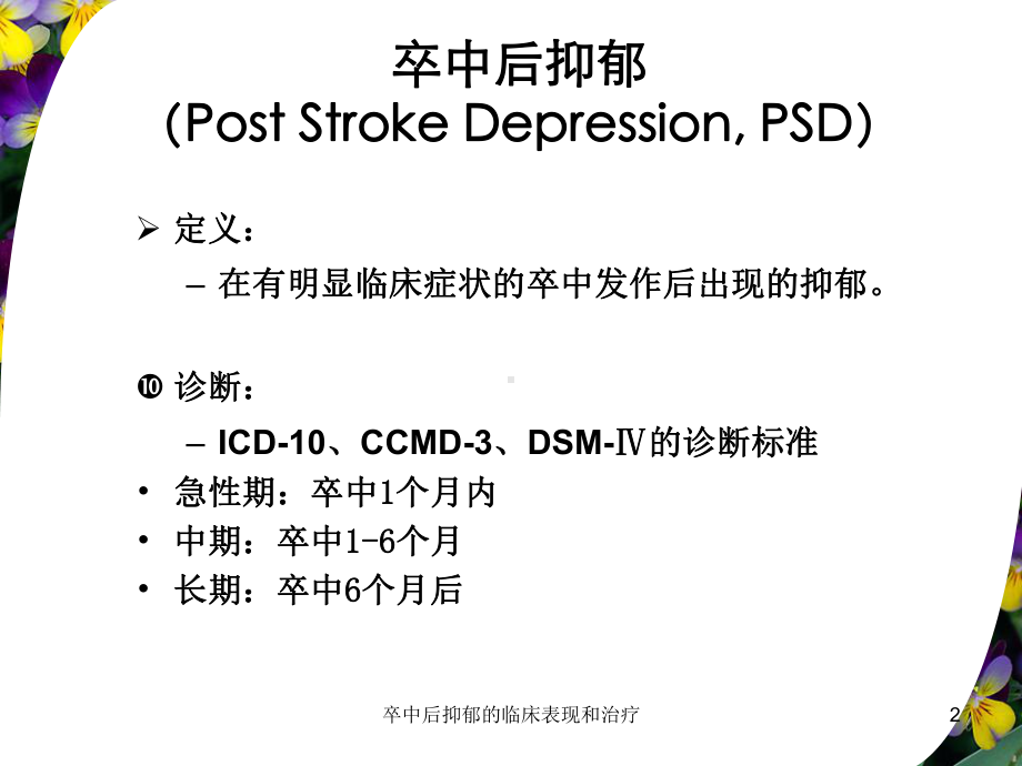 卒中后抑郁的临床表现和治疗培训课件.ppt_第2页