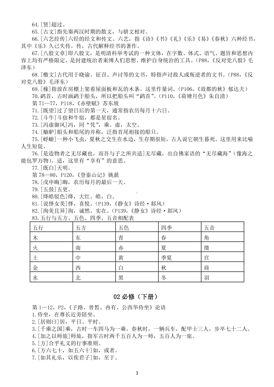 高中语文部编版课本文言常识和实词汇总（必修选修共五册）.docx_第3页