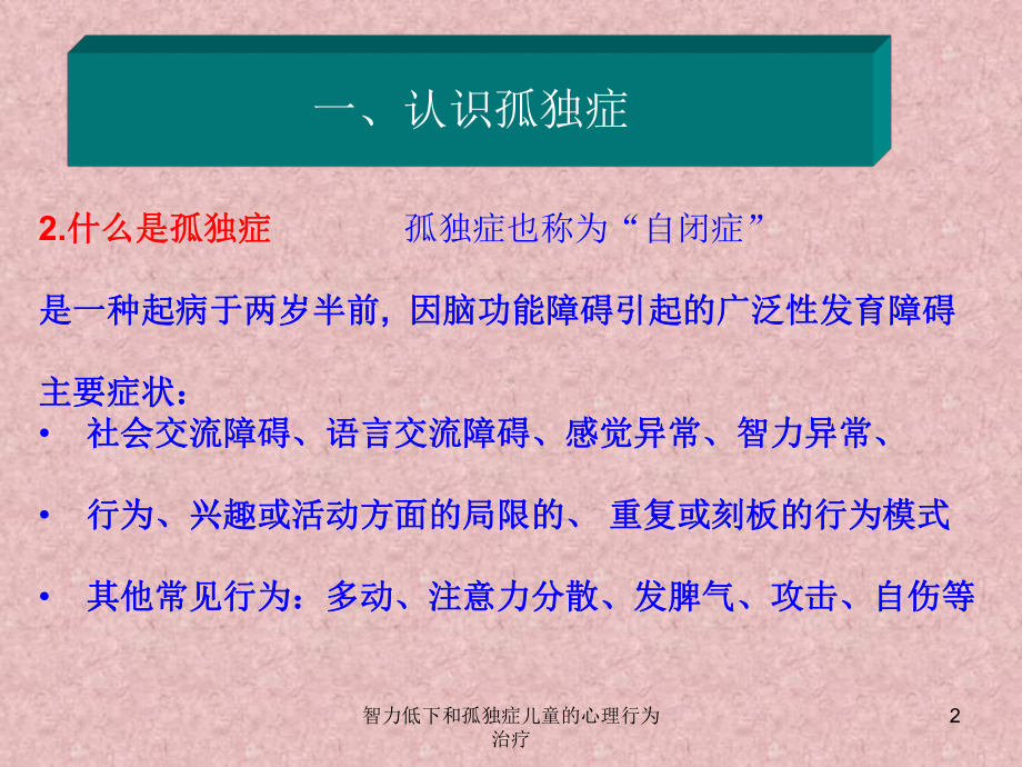 智力低下和孤独症儿童的心理行为治疗培训课件.ppt_第2页