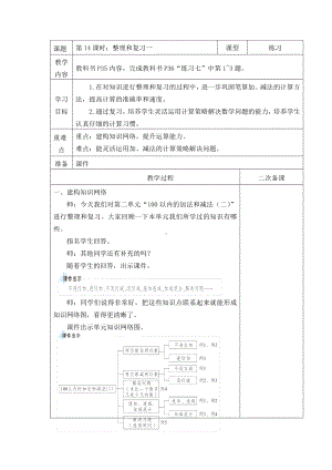 人教版二年级数学上册第二单元《整理与复习（第1课时）》教案（定稿）.docx