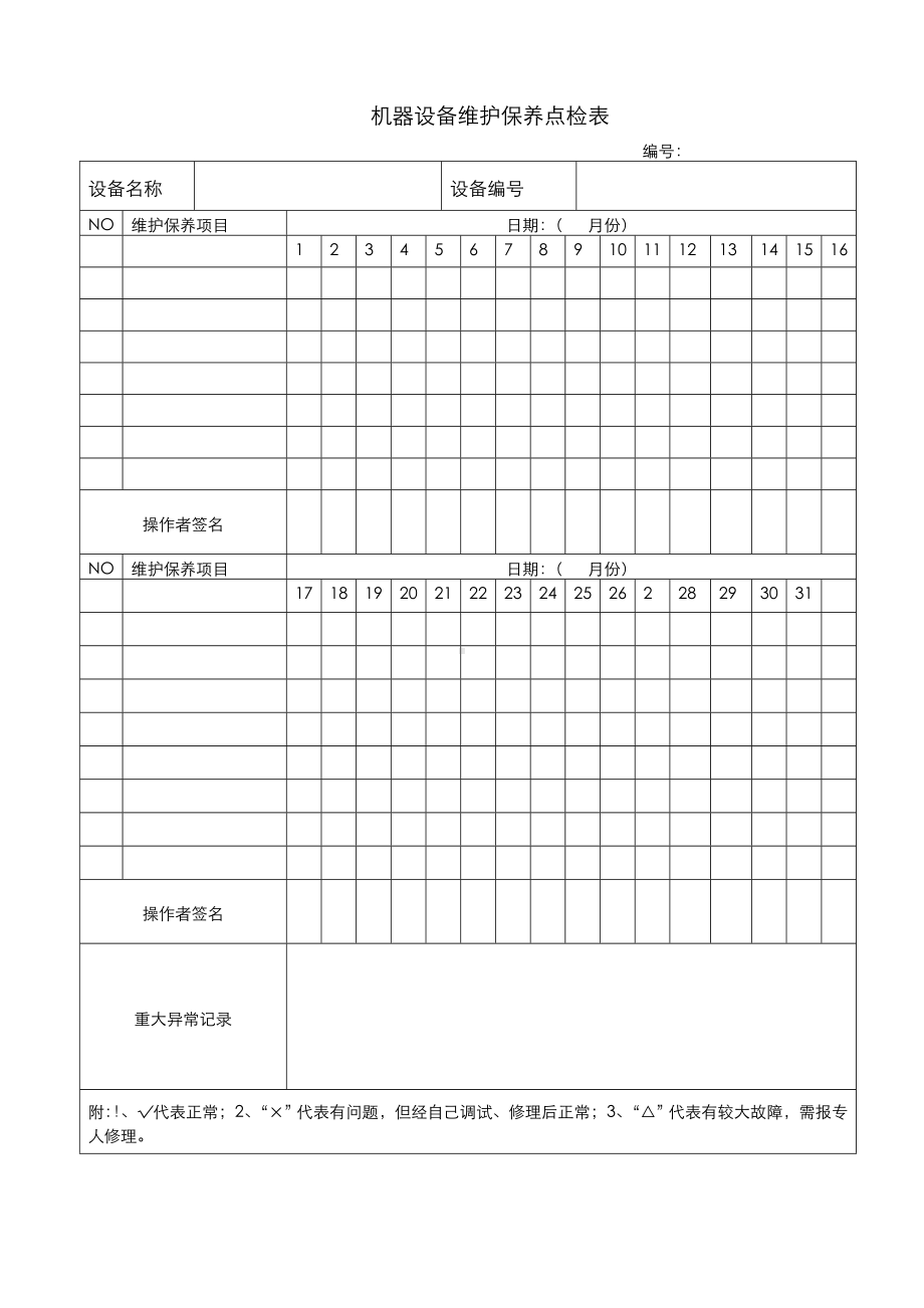 ISO14001-2015记录表单-机器设备维护保养点检表参考模板范本.DOC_第1页