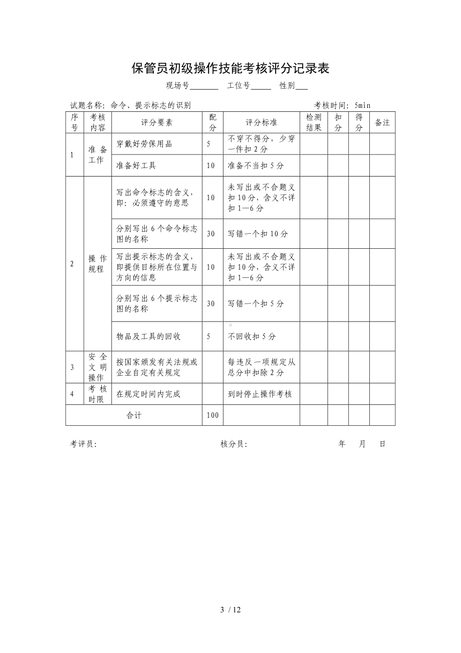 保管员初级操作技能考核评分记录表参考模板范本.doc_第3页