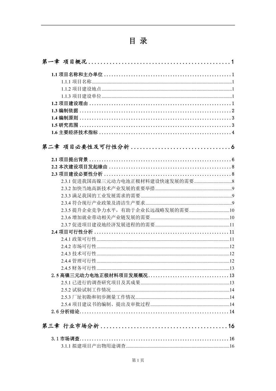 高镍三元动力电池正极材料项目建议书（写作模板）.doc_第2页