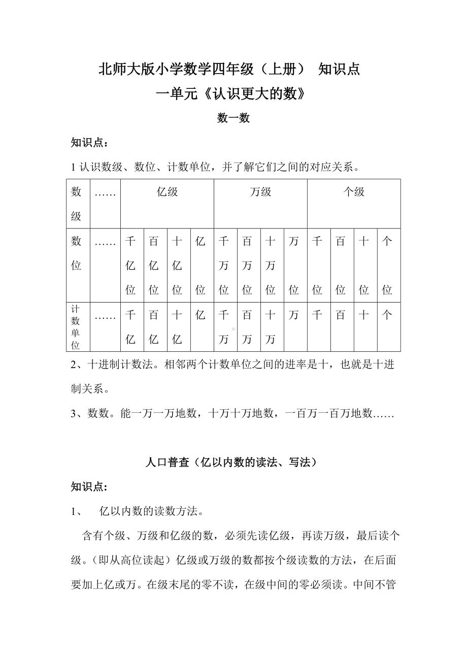 北师大版小学数学四年级（上册）知识点参考模板范本.doc_第1页