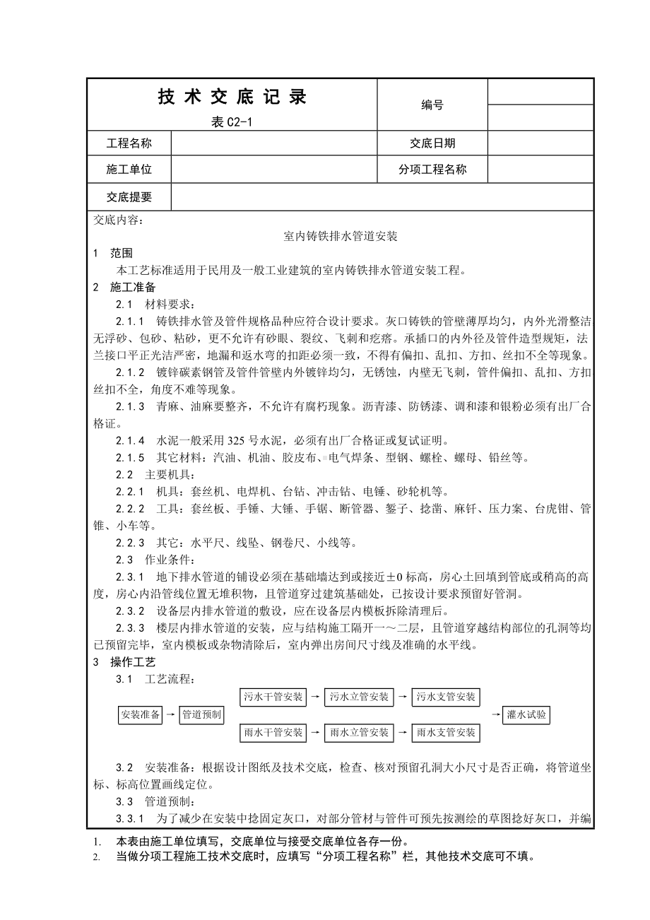 室内铸铁排水管道安装工程参考模板范本.doc_第1页