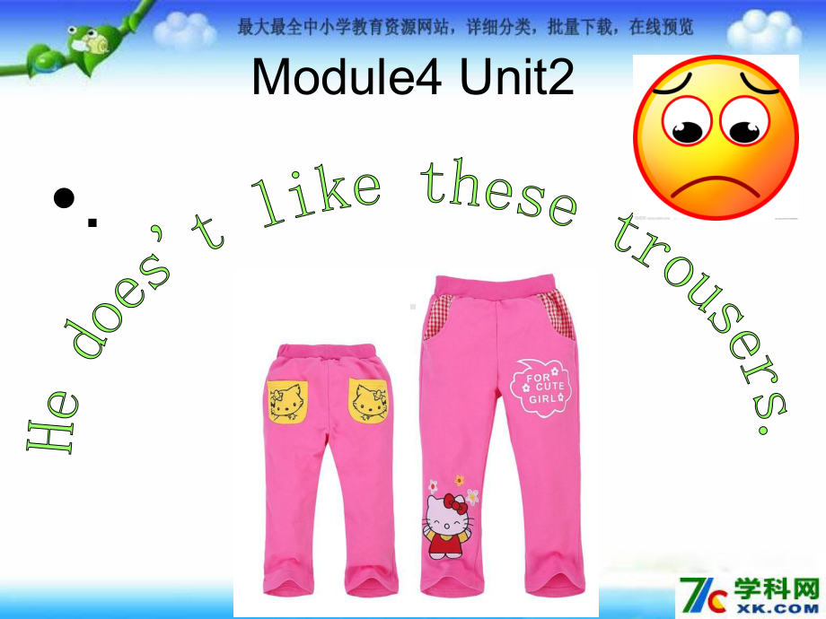 外研版(一起)二年级上册Module 4《Unit 2 He doesn’t like these trousers》课堂教学课件2.ppt-(纯ppt课件,无音视频素材)_第1页