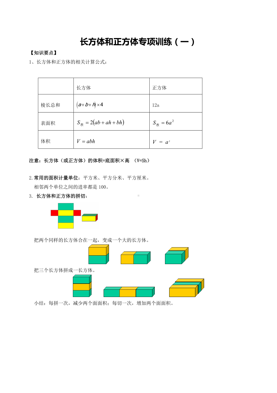 五年级下册数学试题 长方体与正方体专项训练（一） 人教版无答案.doc_第1页