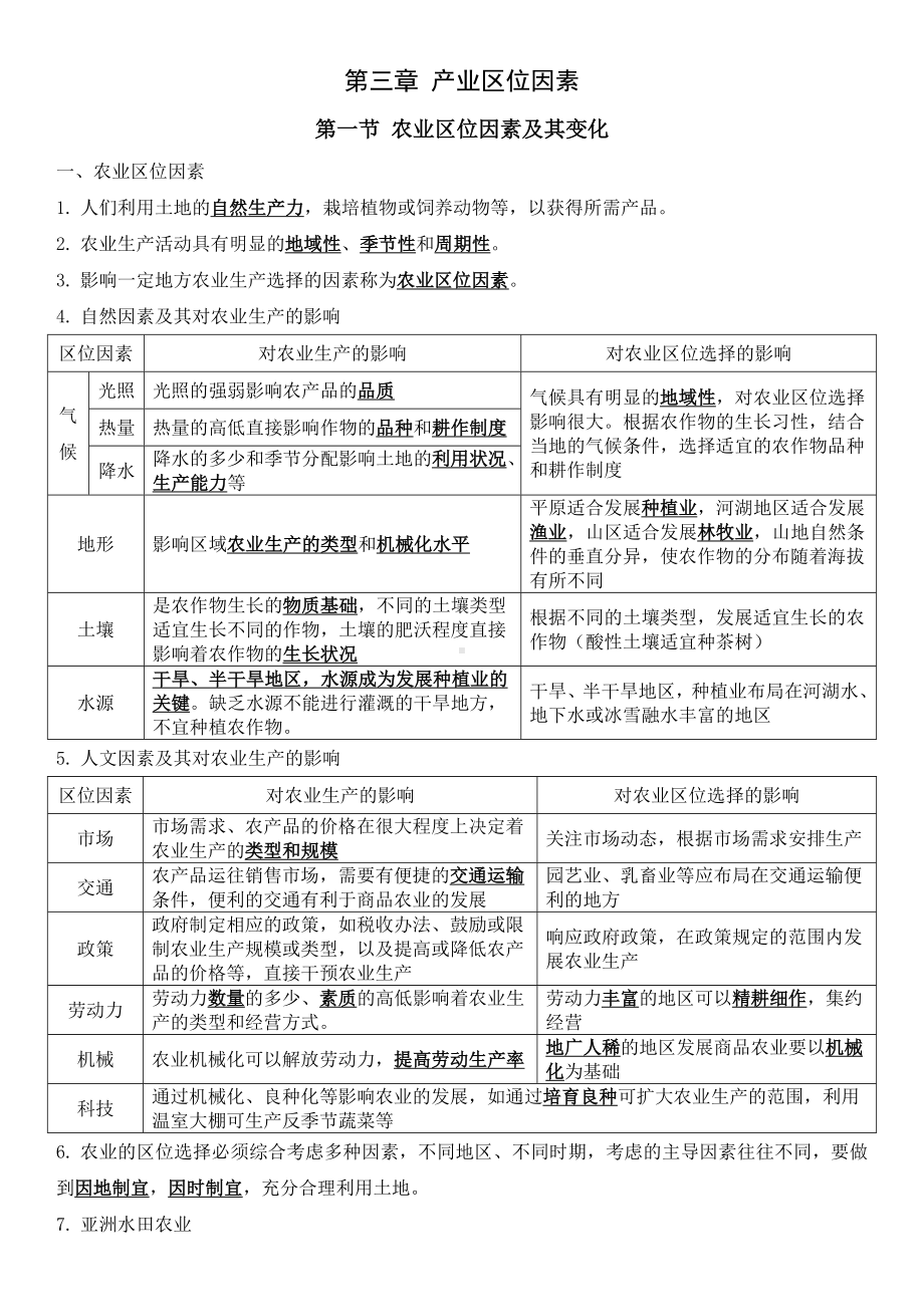 2022新人教版（2019）《高中地理》必修第二册第三章产业区位因素 知识总结.docx_第1页