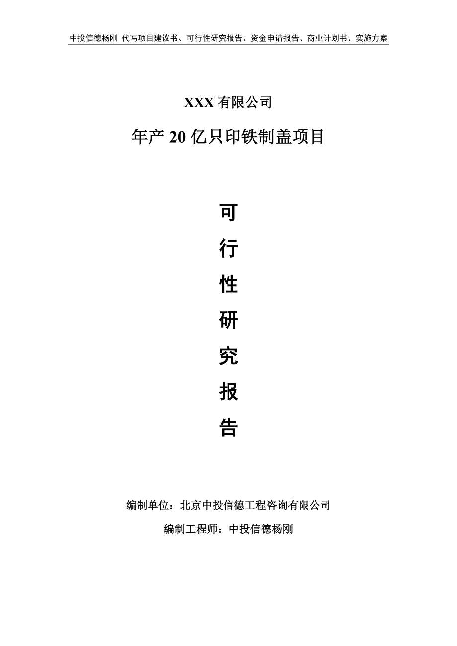 年产20亿只印铁制盖项目可行性研究报告建议书.doc_第1页