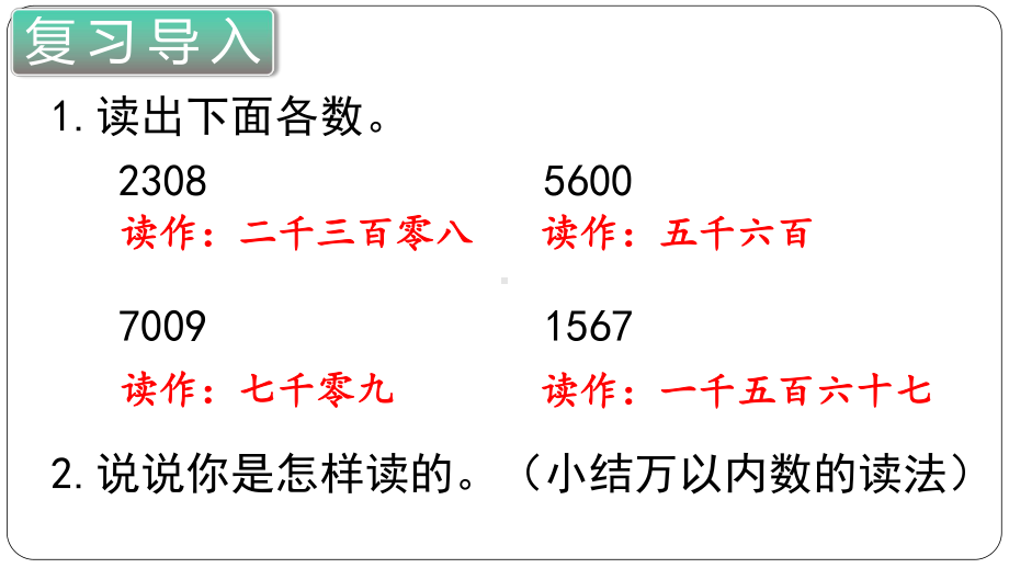 小学四年级数学(人教版)上册教学课件 第一单元 第2课时亿以内数的读法.ppt_第2页