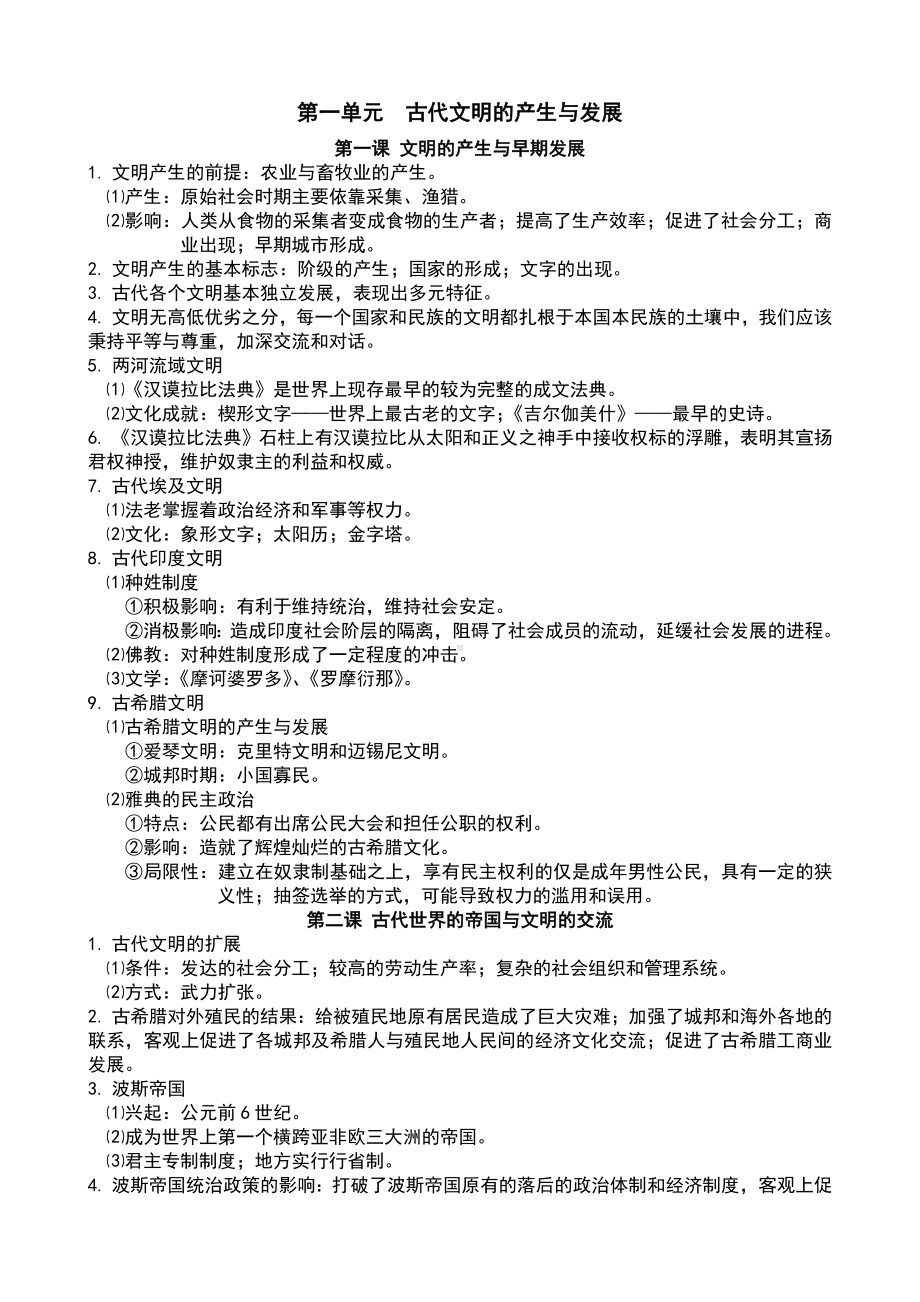 统编版高中历史必修《中外历史纲要》下册知识背诵提纲.docx_第1页