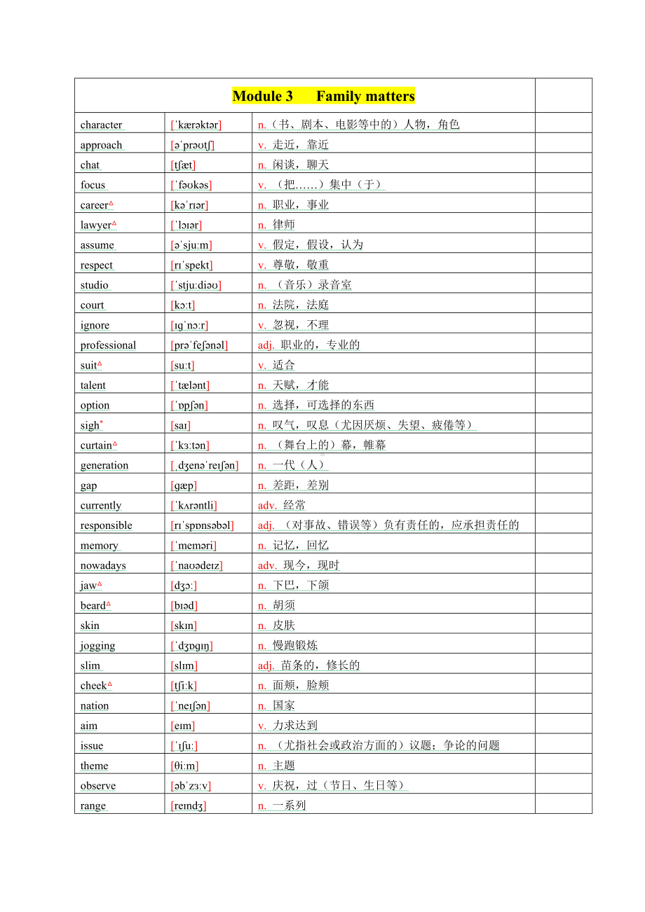 Unit 3 Family Matters 课文+单词表素材-2022新外研版（2019）《高中英语》必修第一册.docx_第1页