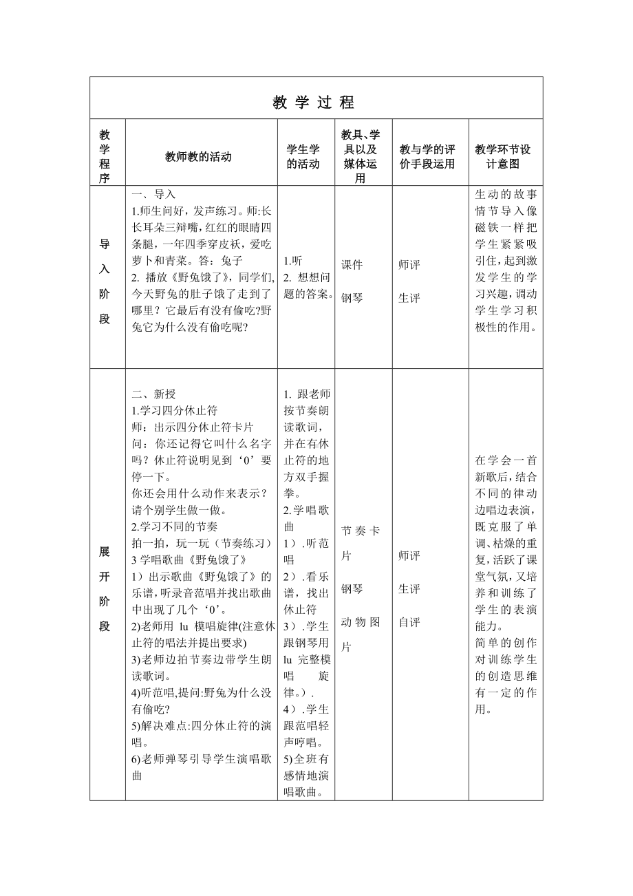 二年级下册音乐教案第4课 歌曲《野兔饿了》｜花城版 .doc_第2页