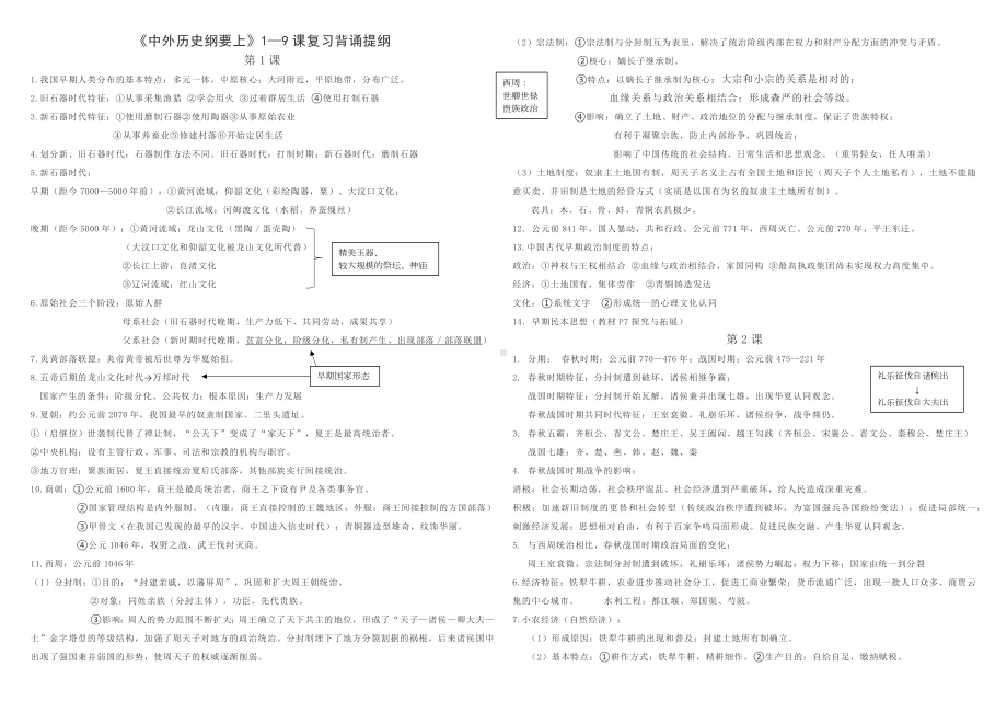 统编版高中历史必修上册中外历史纲要第1—9课复习背诵提纲.docx_第1页