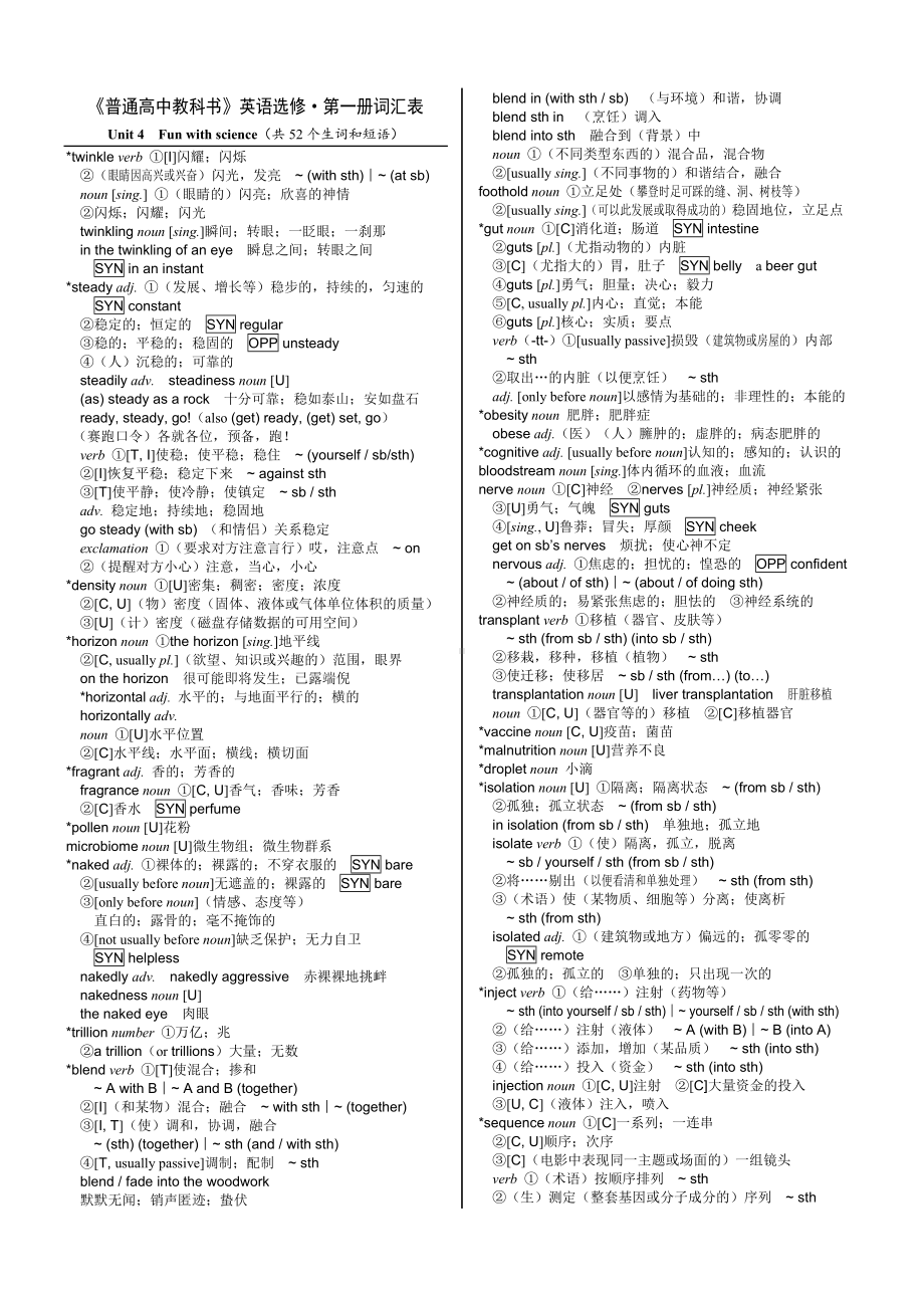 Unit 4 Fun with Science 词汇表-2022新牛津译林版（2020）《高中英语》选择性必修第一册.docx_第1页