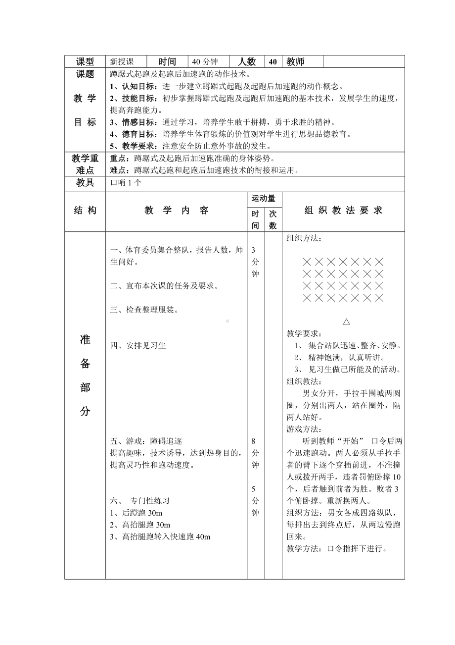 体育与健康人教版六年级全一册田径-蹲踞式起跑及起跑后加速跑的动作技术教案.doc_第2页