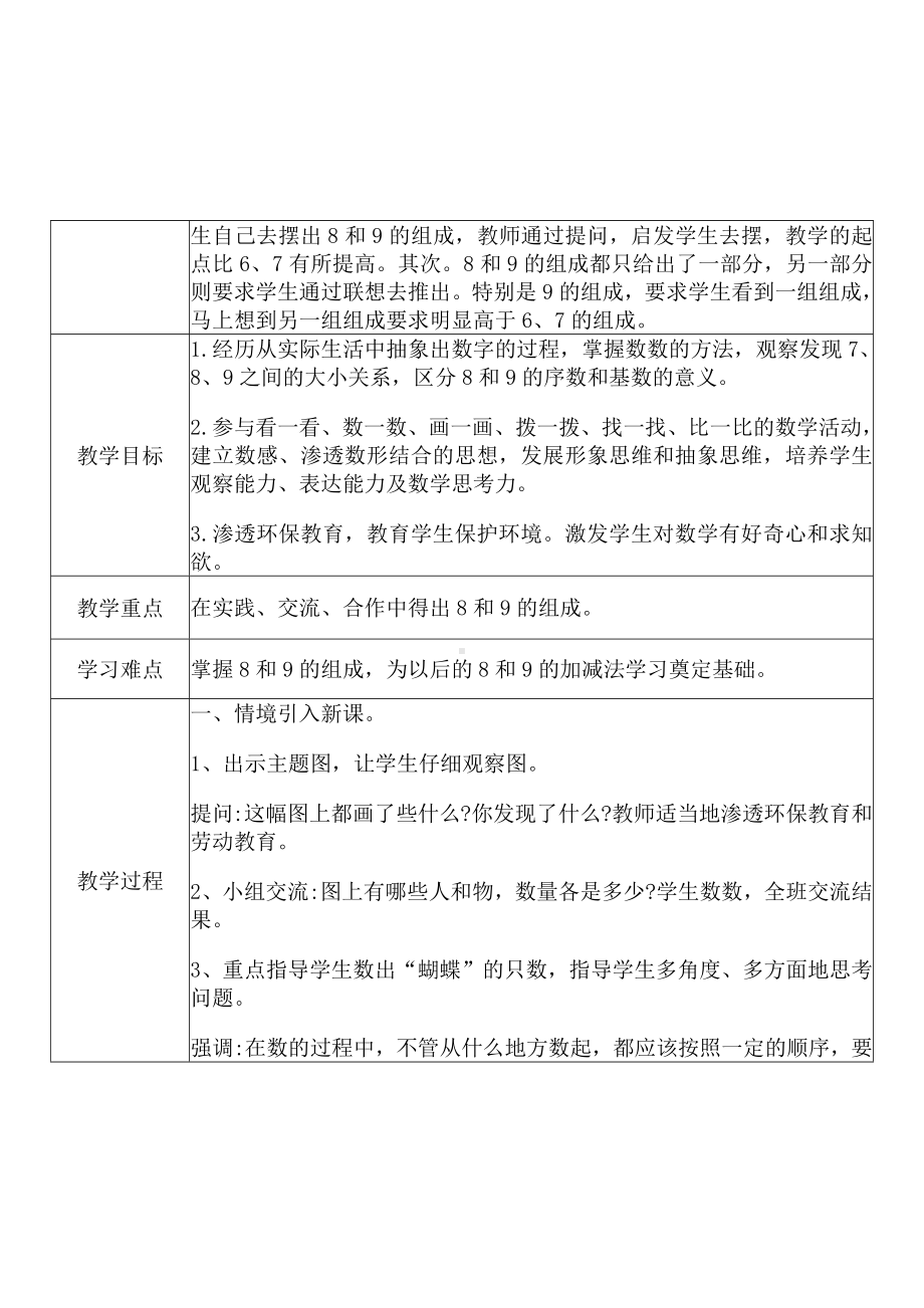 [中小学新教材优秀教案]：小学一年级数学上（第五单元6~10的认识和加减法：8、9的分与合）-学情分析+教学过程+教学反思.docx_第3页