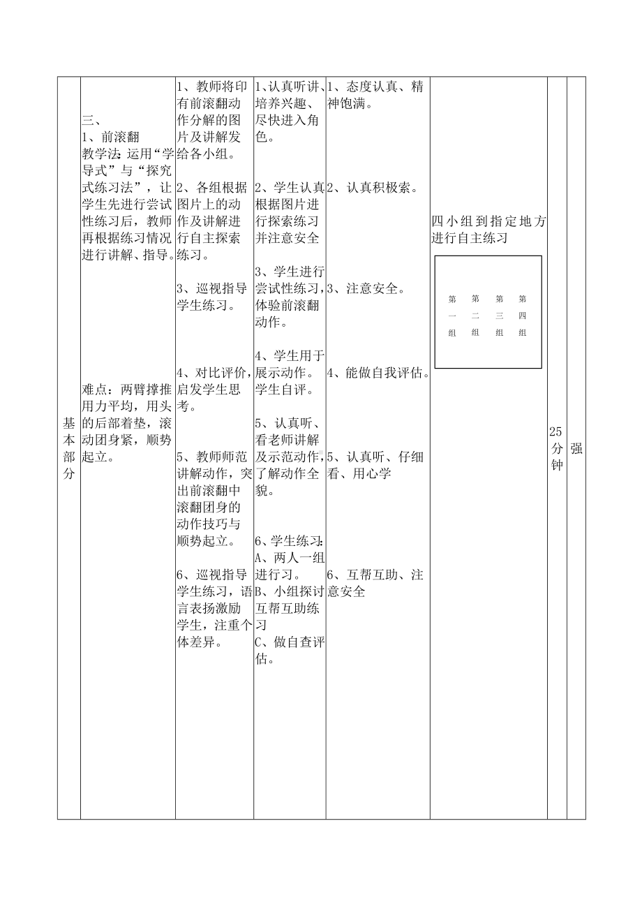 体育与健康人教版五年级-《蹲撑前滚翻》教案.doc_第3页