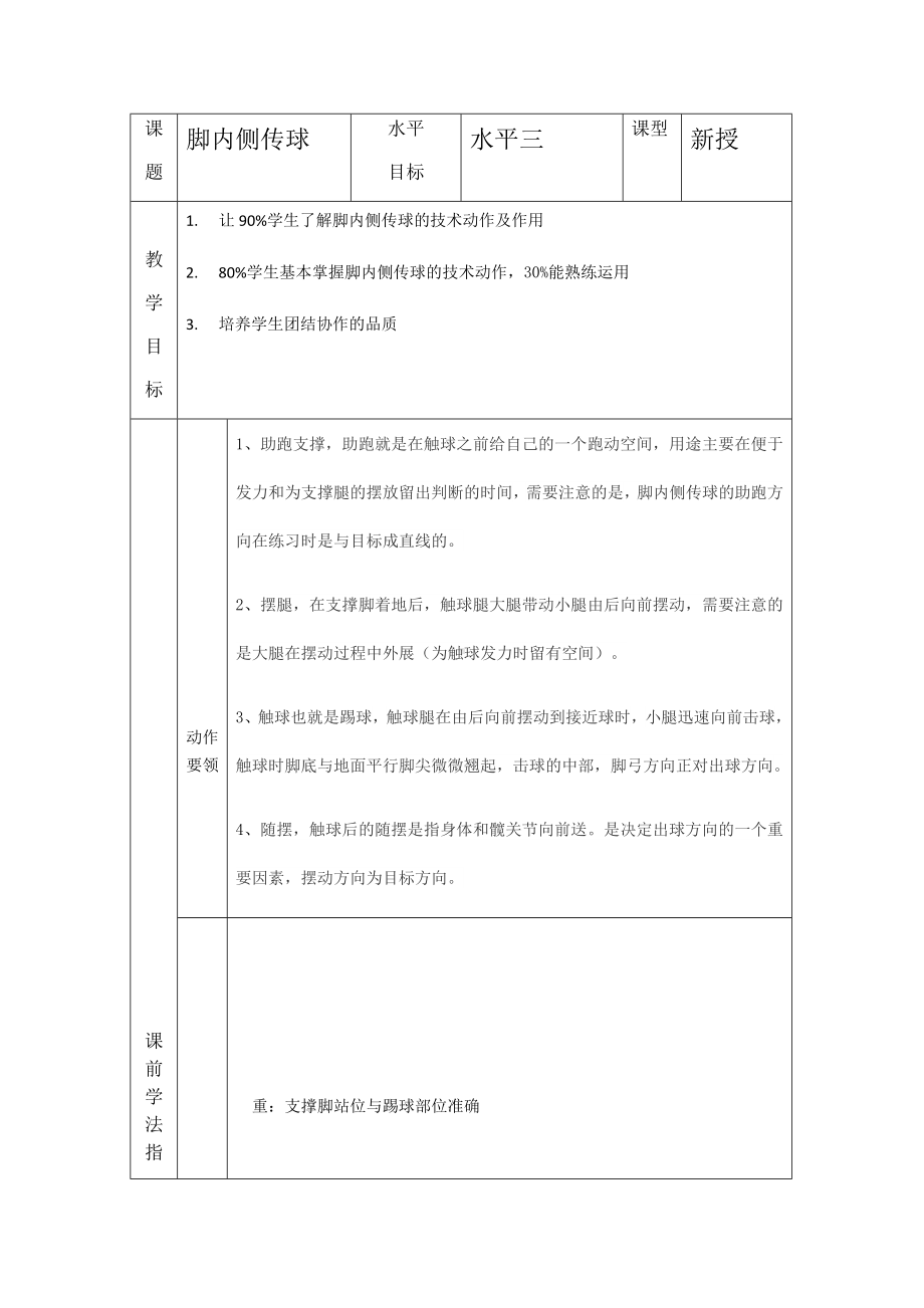 体育与健康人教版六年级全一册脚内侧传球教案.docx_第1页