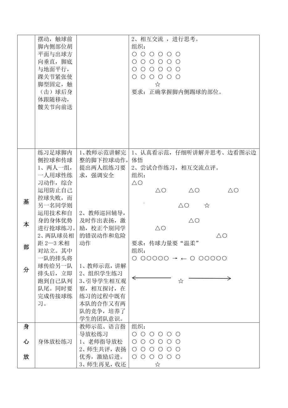 体育与健康人教版六年级全一册足球-脚内侧传接球教案.doc_第2页