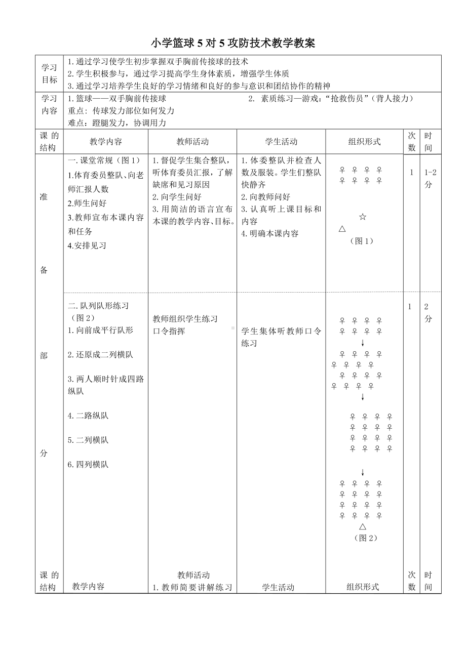 体育与健康人教版四年级-《篮球5对5攻防技术》教案.doc_第1页