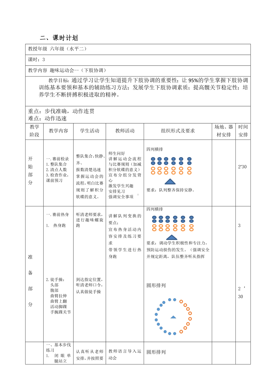 体育与健康人教版六年级全一册田径下肢协调训练教案.doc_第3页