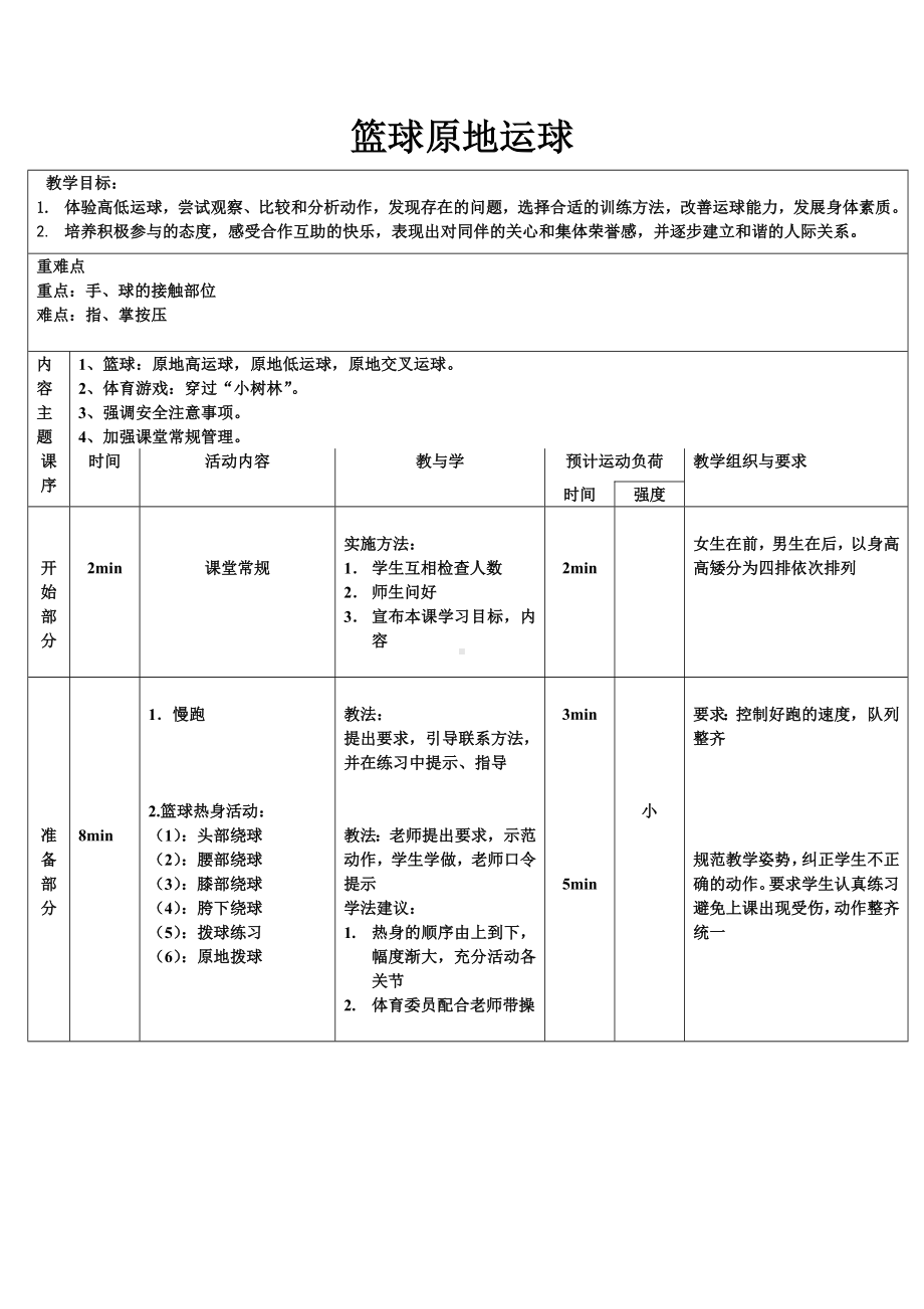 体育与健康人教版四年级-原地运球教案.doc_第1页