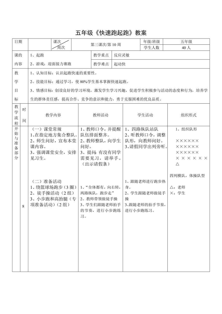 体育与健康人教版五年级-《30米快速跑起跑》教案.doc_第1页