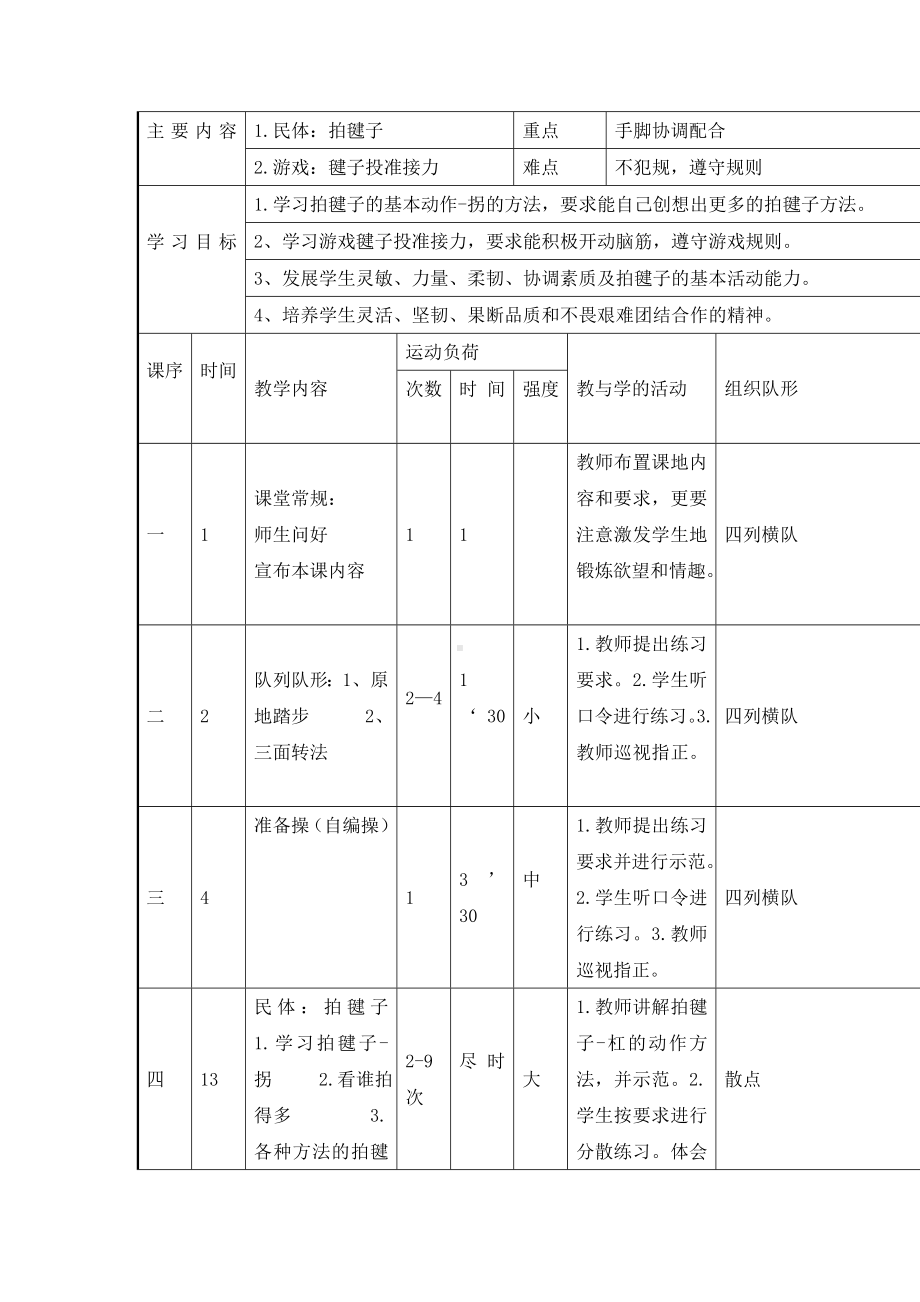 五年级下册体育教案-拍毽子全国通用.doc_第1页